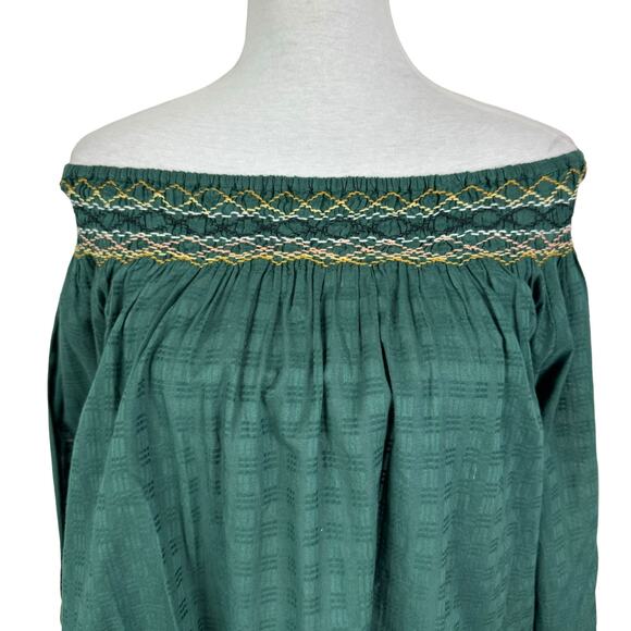 The Great NWT Sea Glass Top Palm Leaf Green Smocked Billowy Checked Cotton Top - Picture 9 of 16